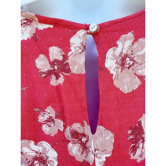 Peach Love California Dress Flutter Sleeve Ruffle Hem Sz Medium Coral Floral - Picture 7 of 7